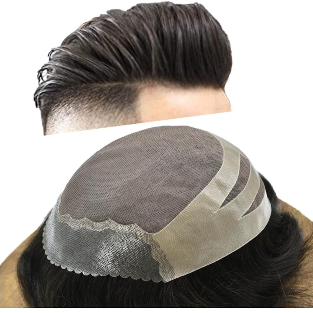 Toupee Wig Human Hair System Replacement for Men Fine Mono Mens Hairpiece